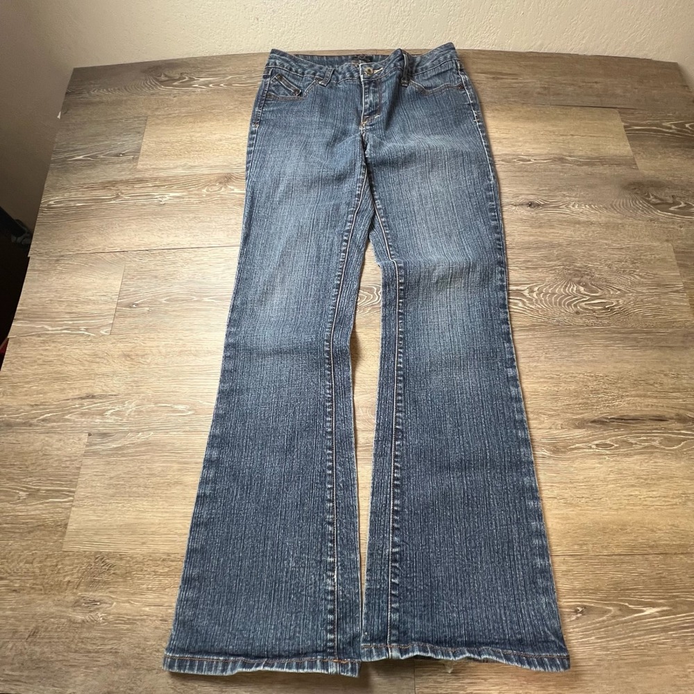 Bailey's Point Flare Jeans Women 4 Blue Embroidered Western Y2K Distressed 31x31